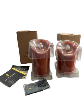 2 Luminara Flameless Rust Orange Smooth Pillar Candle Indoor Outdoor 5” 6” NEW